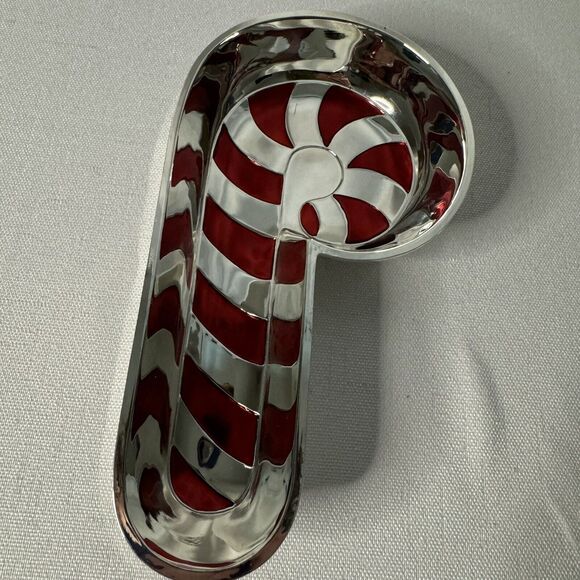 Silver Plated Candy Cane Candy Dish, Holiday Collection by Godinger Red/Silver - Picture 1 of 8